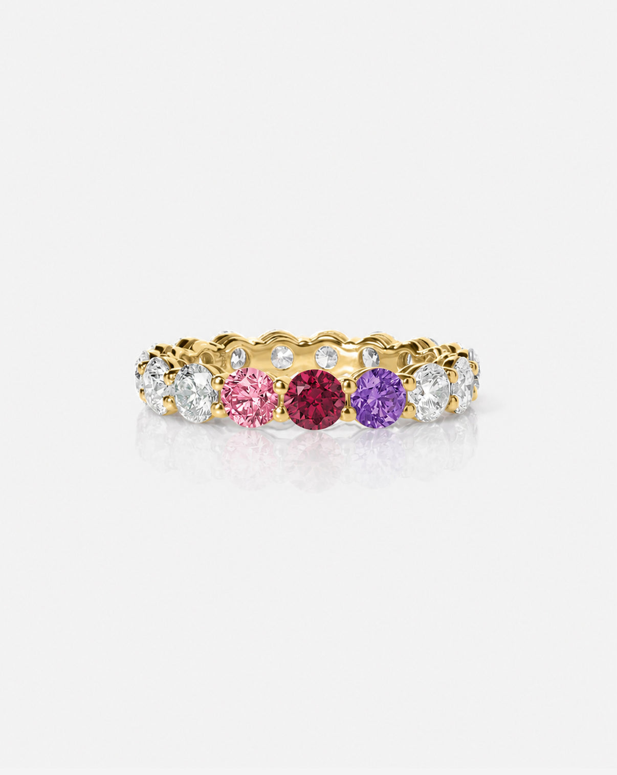 Round Diamond and Birthstone Eternity Band in 14K Yellow Gold with 3 birthstones