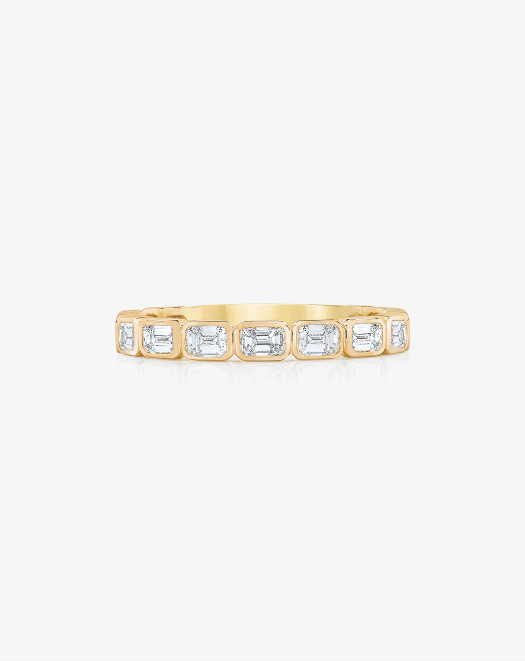 Sideways Emerald Bezel Eternity Band with 3/4 diamond coverage in 14k Yellow Gold