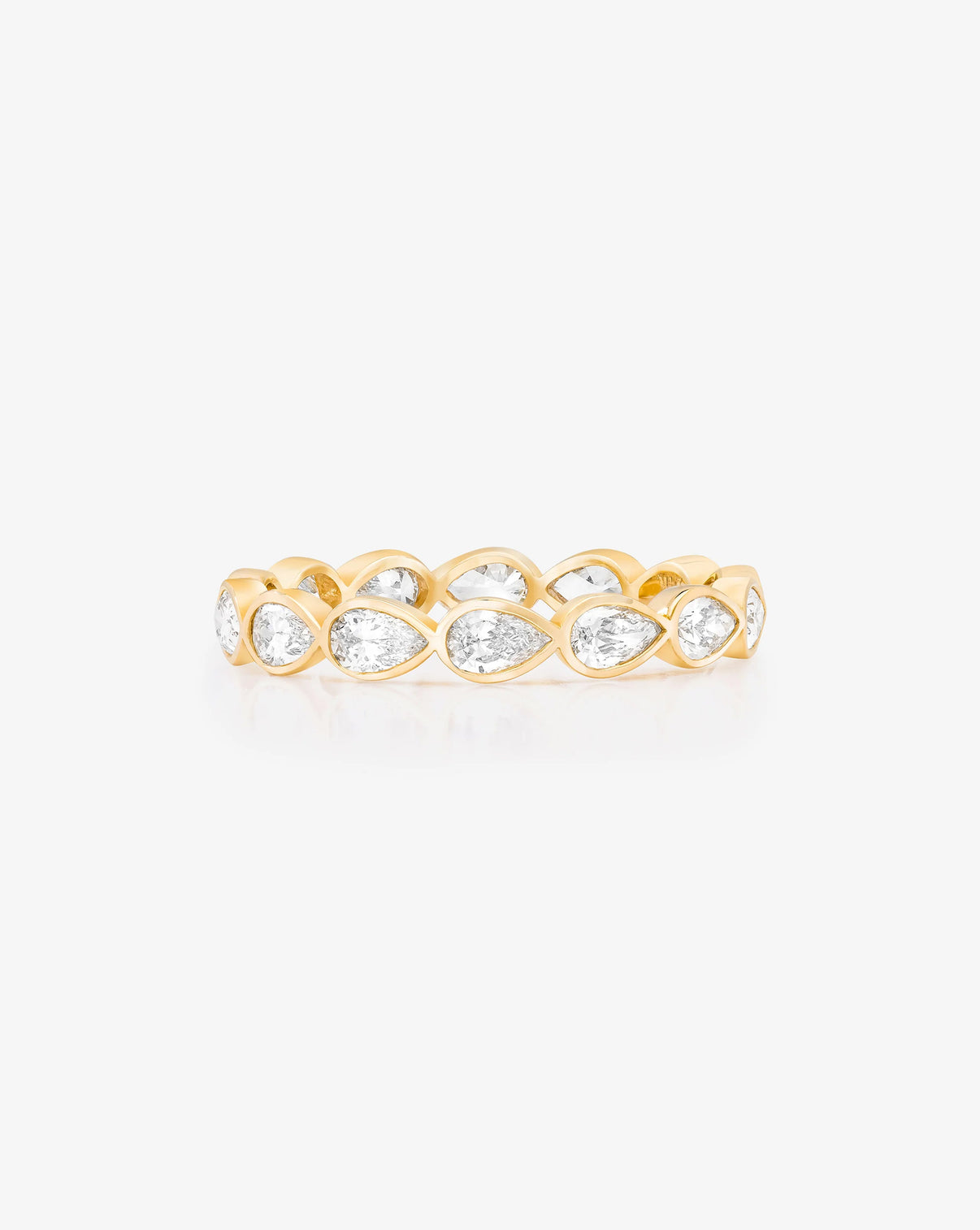 Bridal Wedding Bands 14k Yellow Gold / 3 Mini Pear Bezel Eternity Band