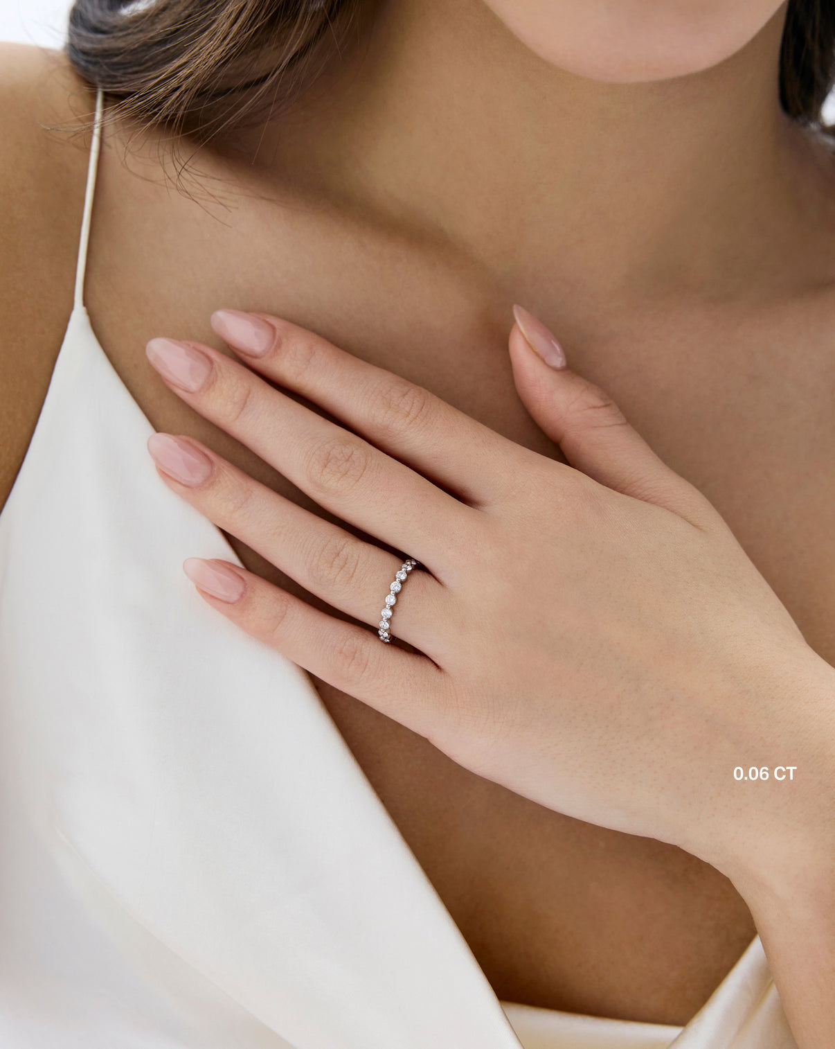 .06 carat Single Prong Lab Diamond Band worn by model - global