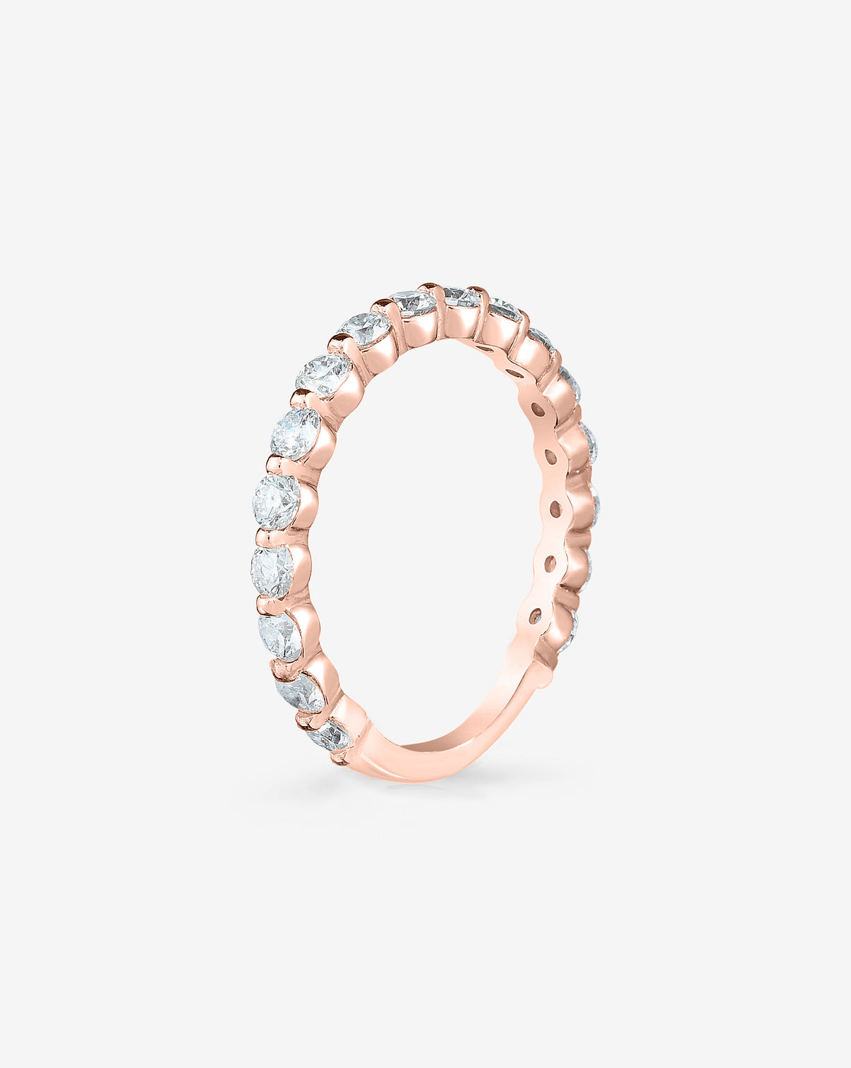 Single Prong Eternity Band with 3/4 diamond coverage in 14k Rose Gold standing