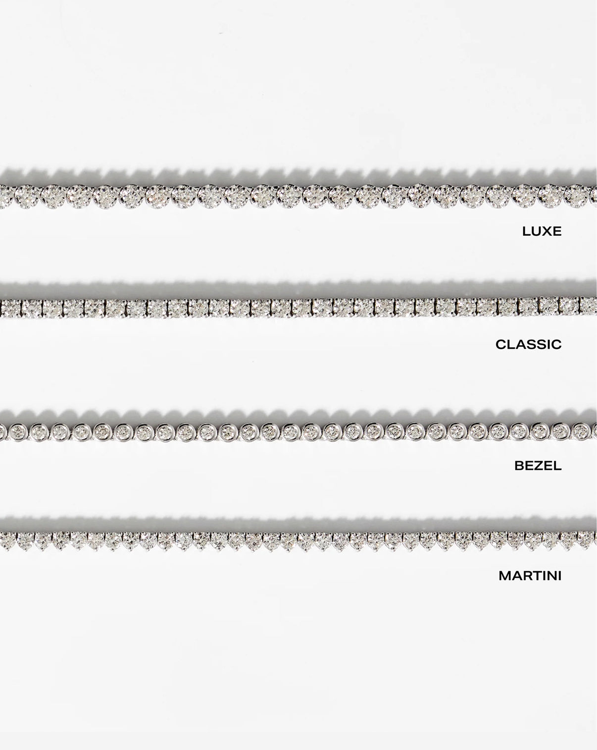 comparison image of multiple tennis diamond settings  - global
