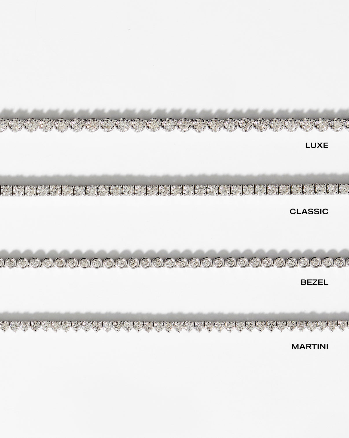 comparison image of multiple tennis diamond settings  - global