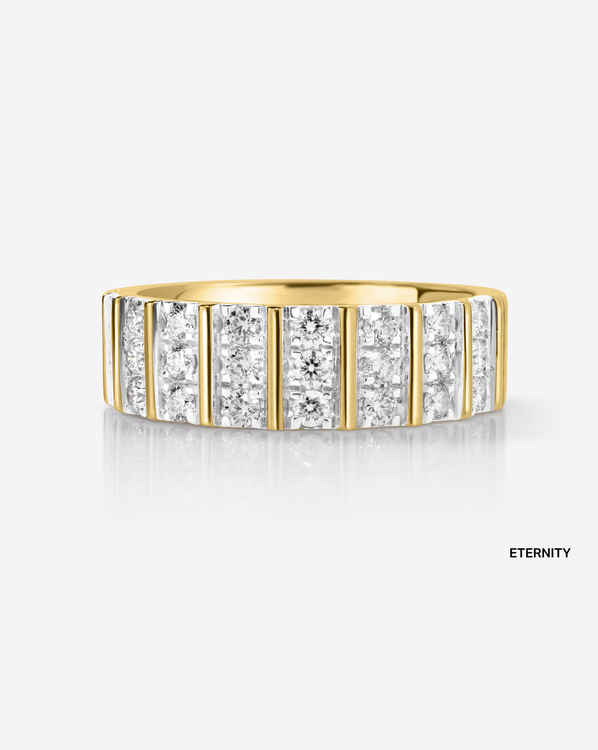 Three Row Fluted Diamond Ring product still image in 14k yellow gold eternity