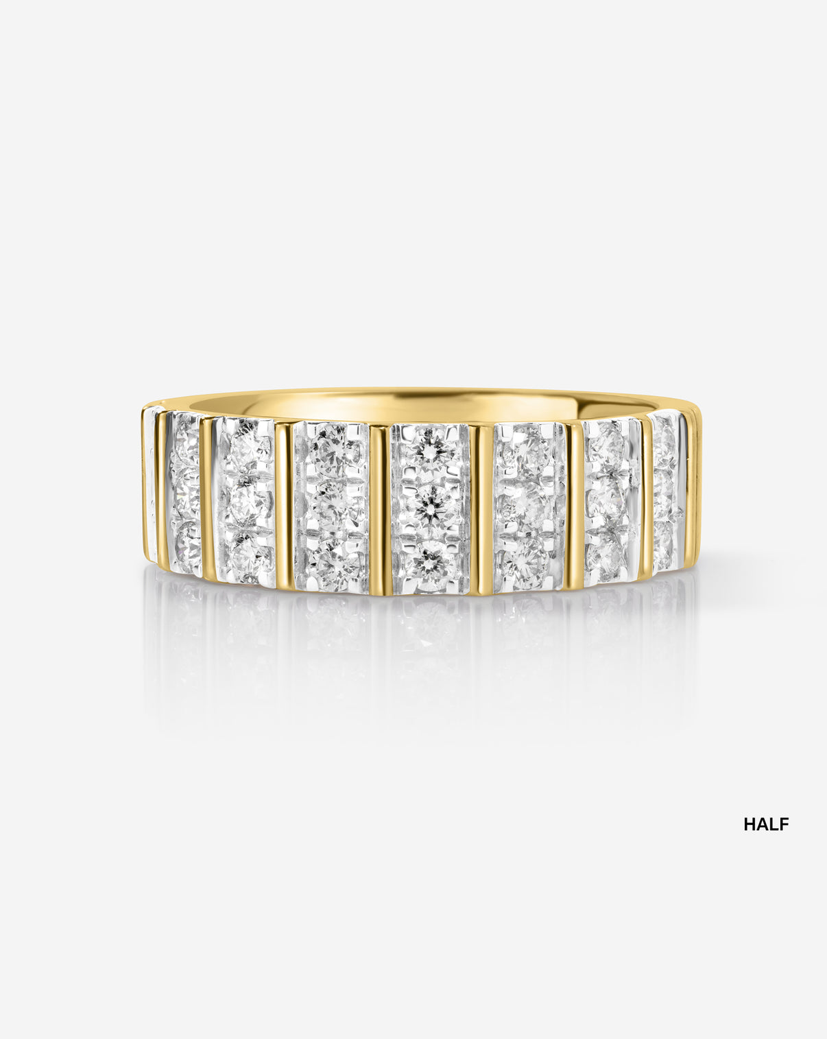 Three Row Fluted Diamond Ring product still image in 14k yellow gold half