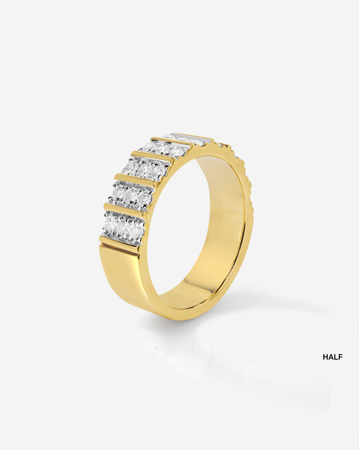Three Row Fluted Diamond Ring product still image in 14k yellow gold half side view