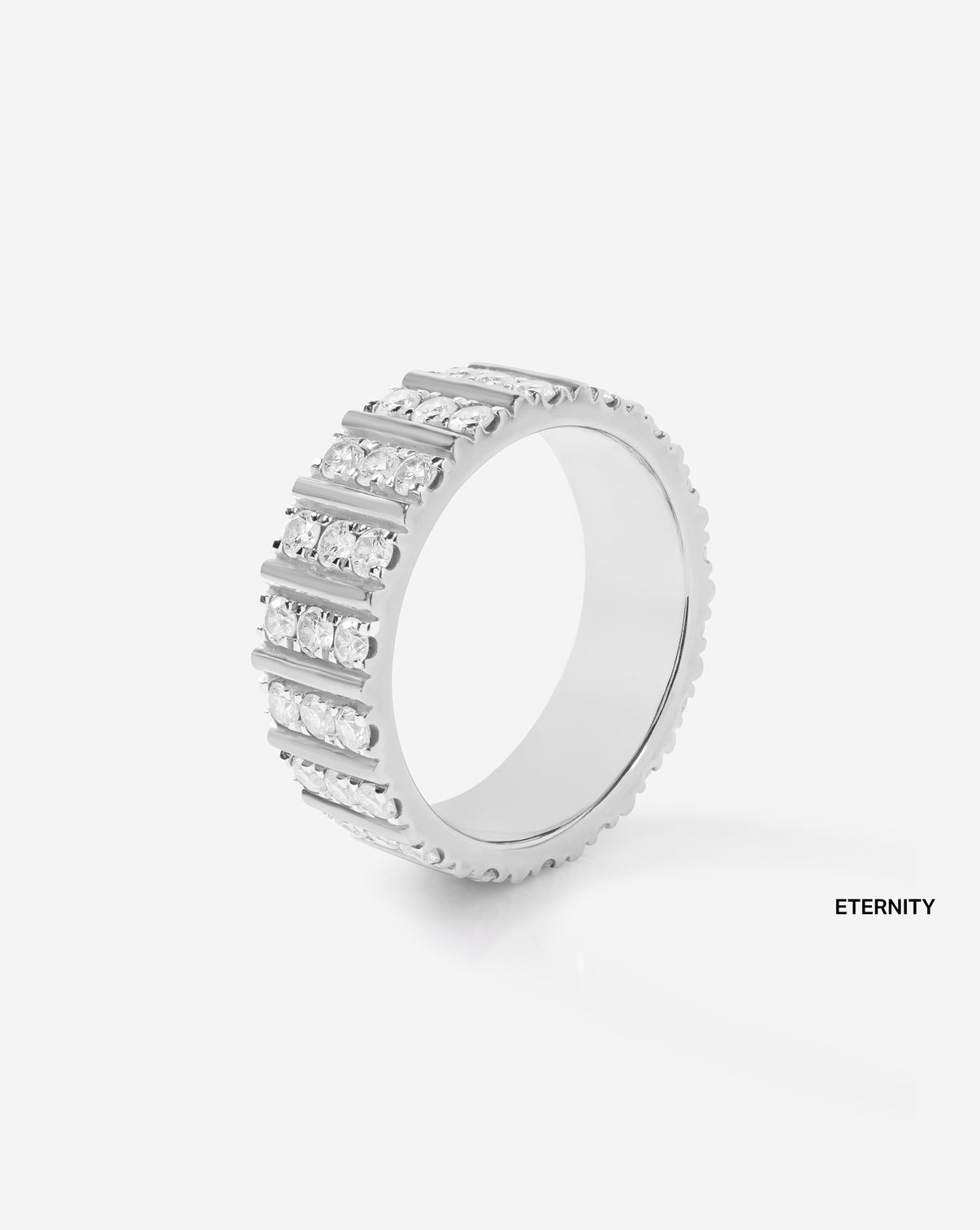 Three Row Fluted Diamond Ring product still image in 14k white gold eternity side view