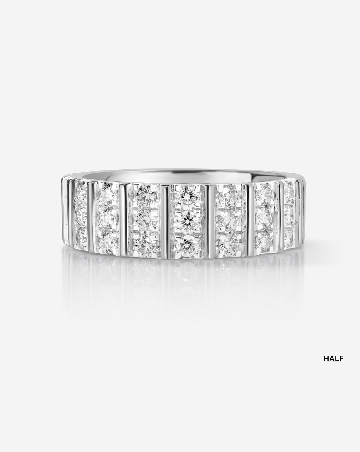 Three Row Fluted Diamond Ring product still image in 14k white gold half