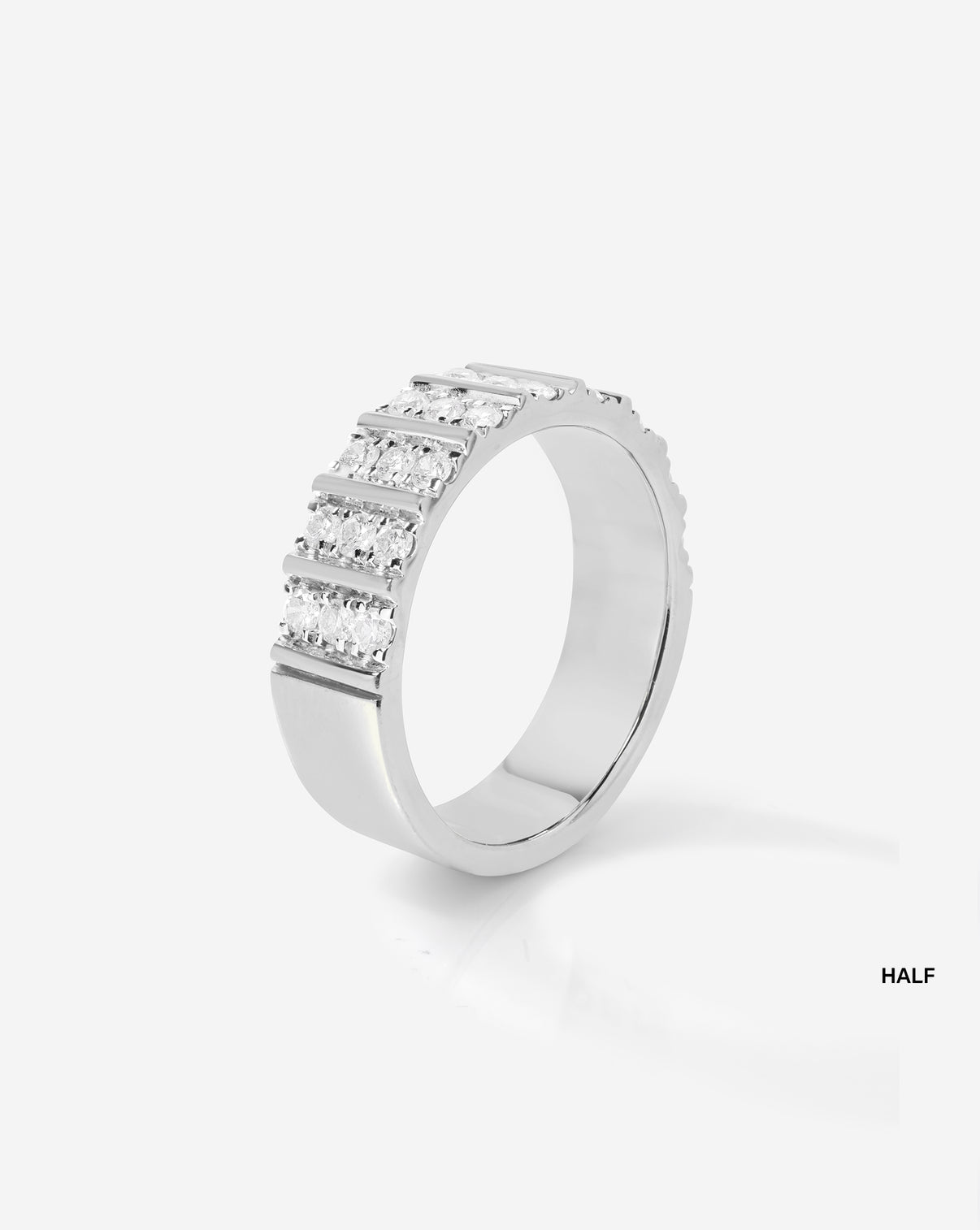 Three Row Fluted Diamond Ring product still image in 14k white gold half
