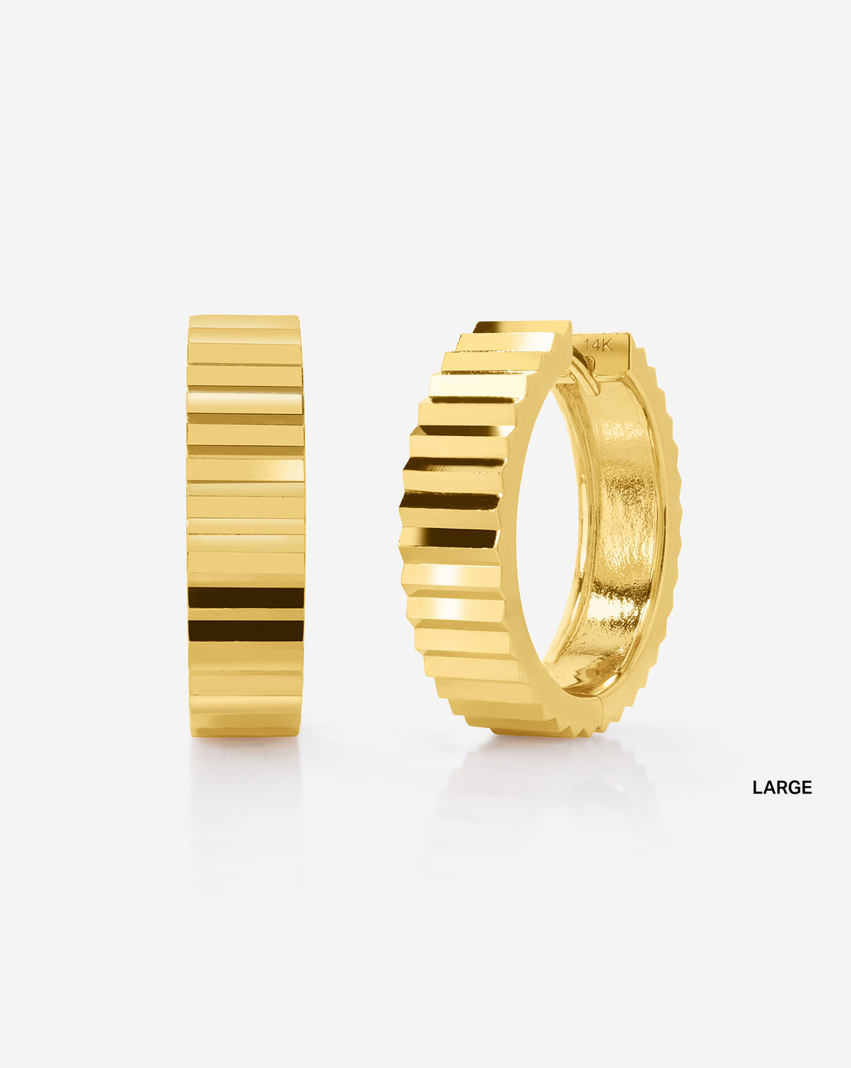 Wide Fluted Gold Hoops large 14k Yellow Gold Large (20 mm)