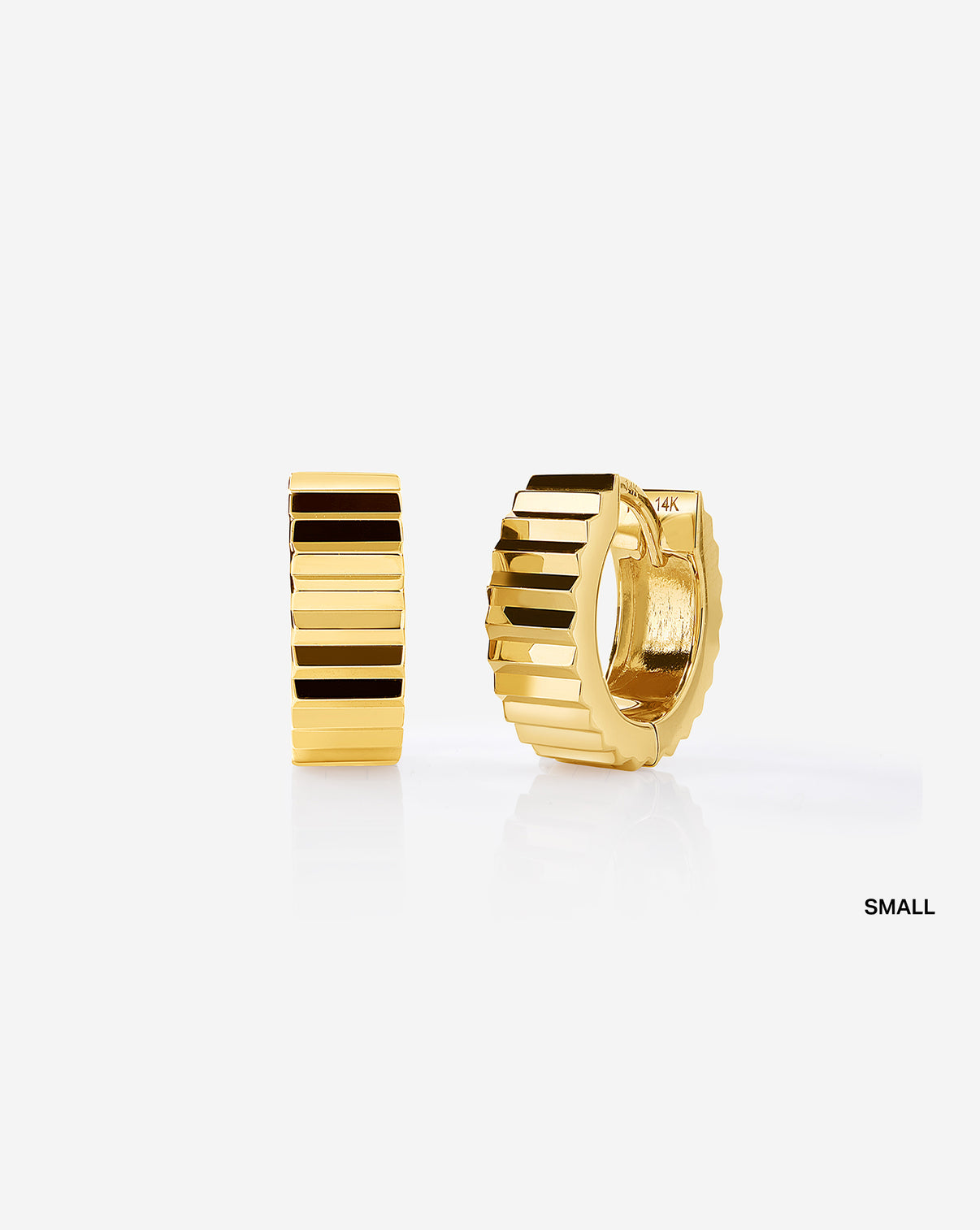 Small Wide Fluted Gold Hoops 14k Yellow Gold Small (12 mm)