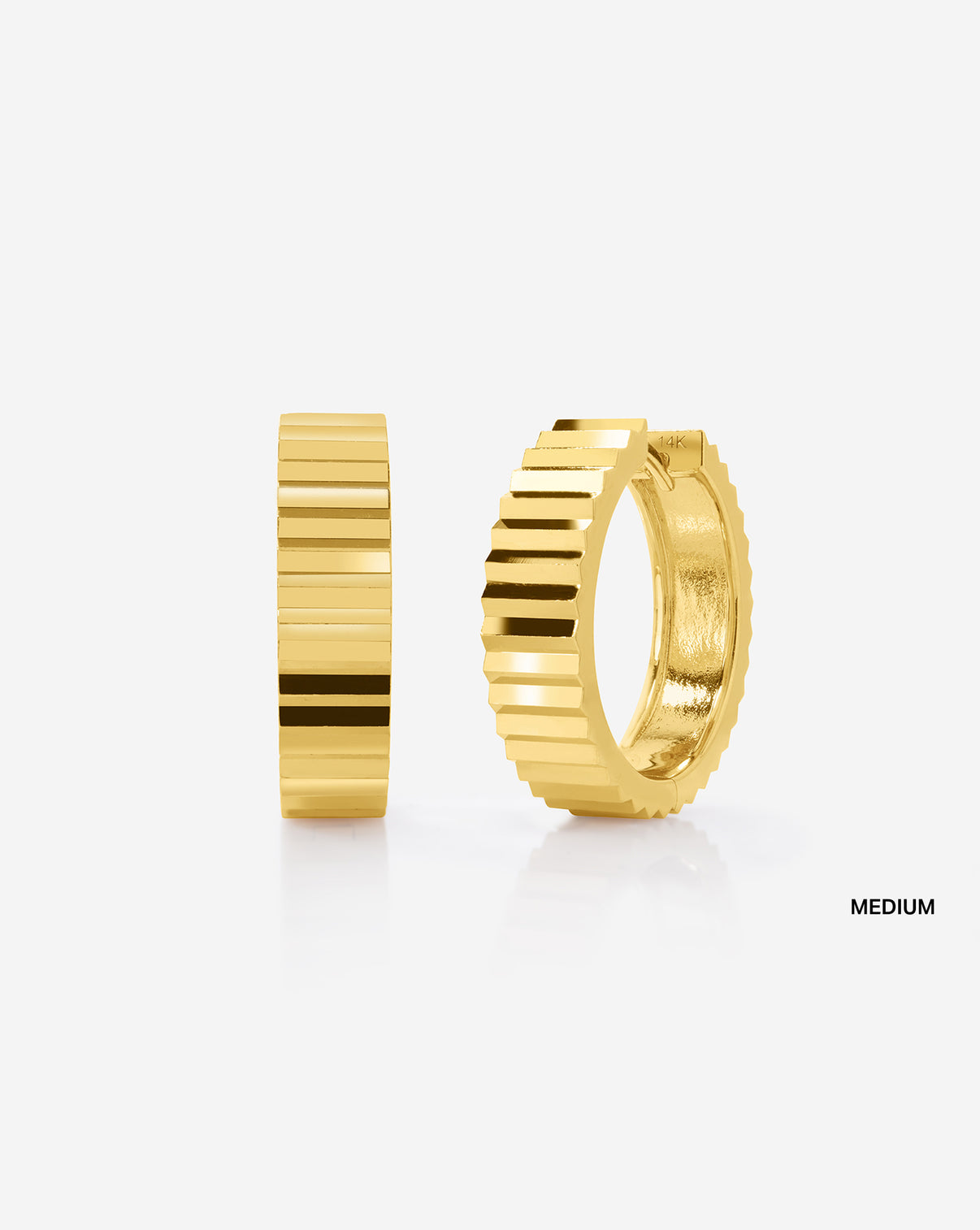 Wide Fluted Gold Hoops medium 14k Yellow Gold Medium (15 mm)