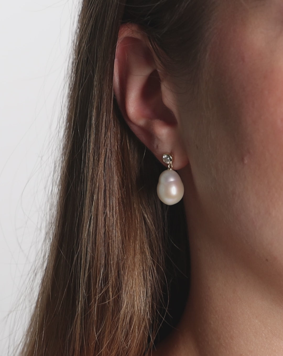 Ring Concierge Earrings 14k Yellow Gold Organic Pearl Earrings - on model video
