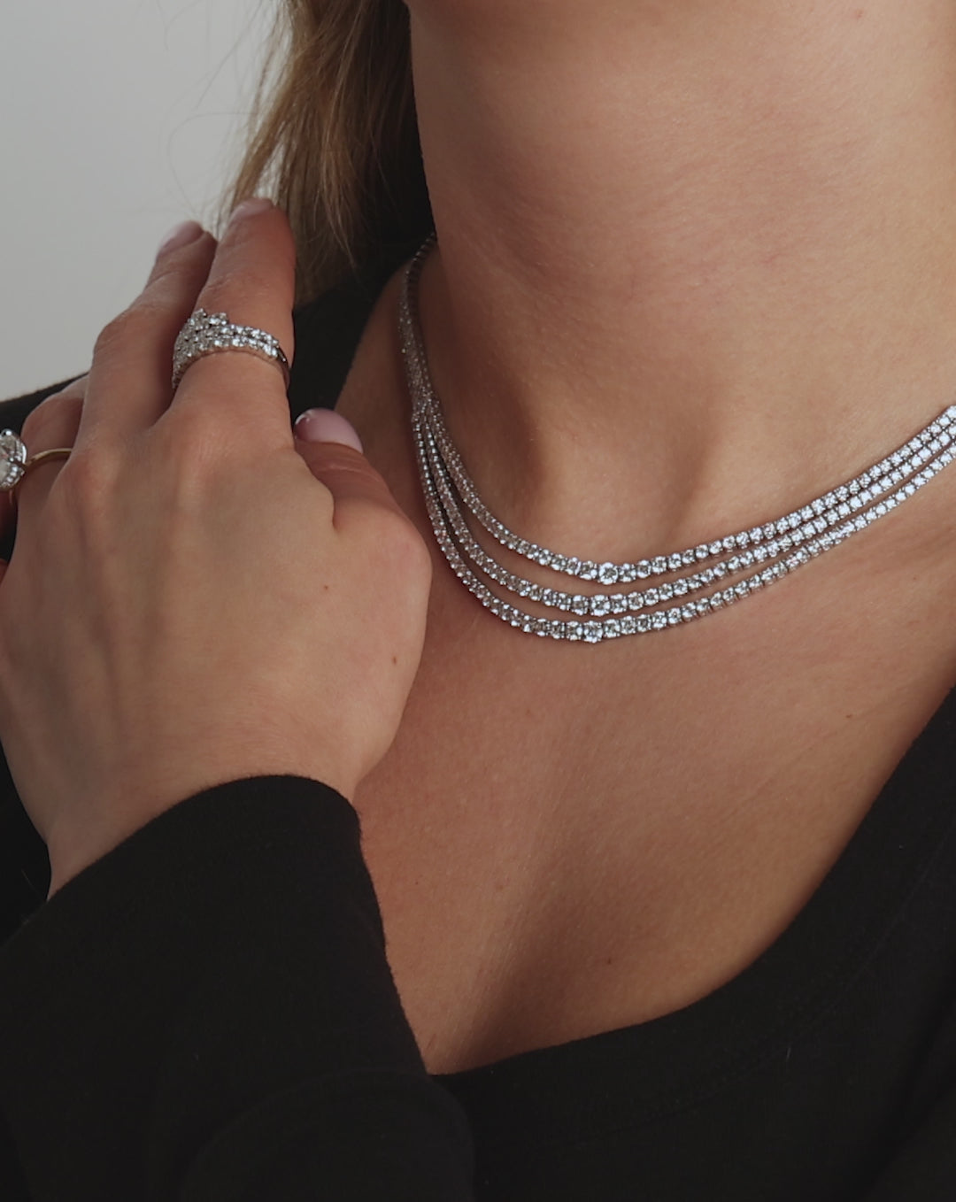 Video of Triple Row Graduated Diamond Tennis Necklace