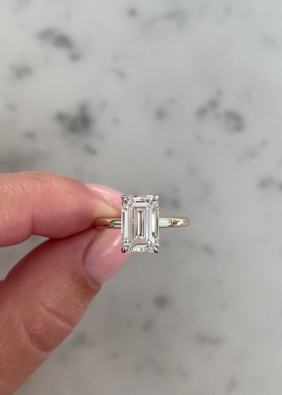 video 3.13 Emerald in the Cloud Three Stone with Baguettes