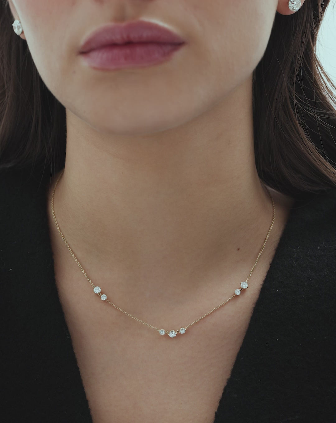 video of model wearing Starlight Lab Diamond Necklace and close up details