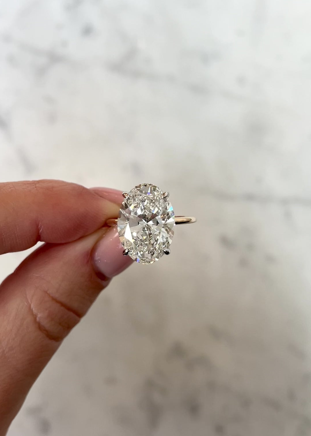 6ct LG oval whisper thin with hidden halo | 14k yellow gold w/ plat prongs video