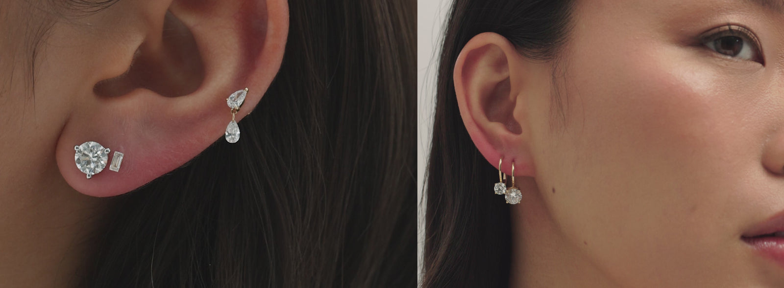 split screen video of models wearing earrings