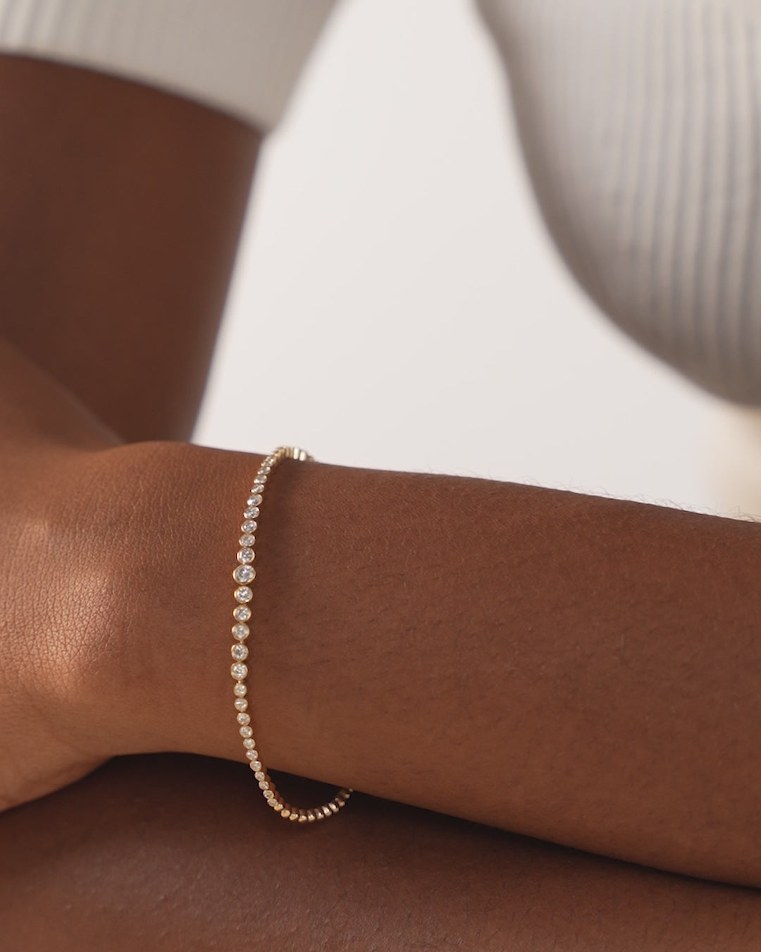 Video of Graduated Bezel Diamond Tennis on wrist of model Bracelet 