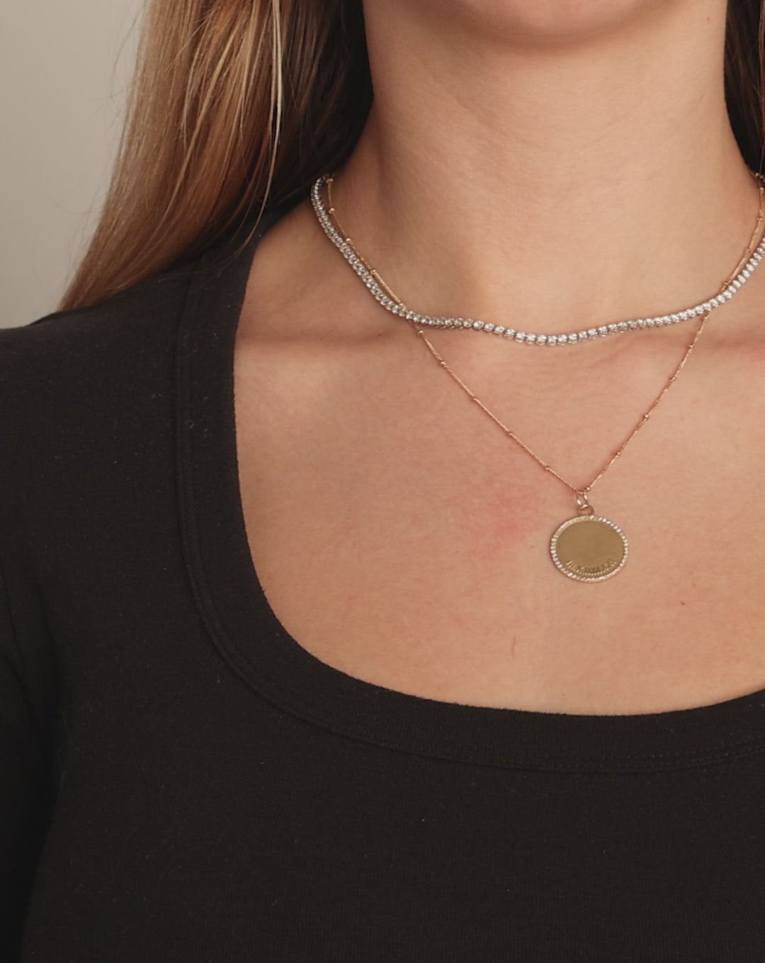 Video of Ring Concierge Personalized Medallion Necklace showcasing movement and sparkle