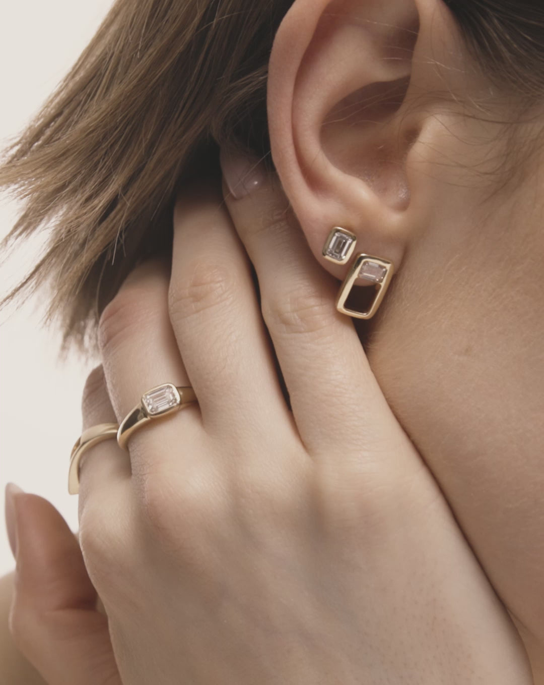 video of aureum bezel studs on ear