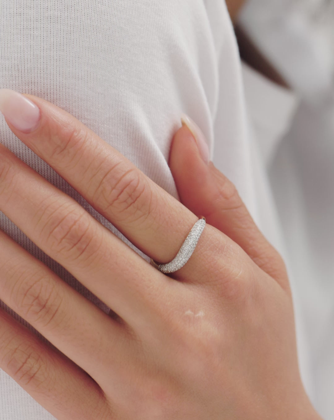 video of Petite Pavé Movement Cloud Ring in 14K Yellow Gold shown on model's finger 14k white gold