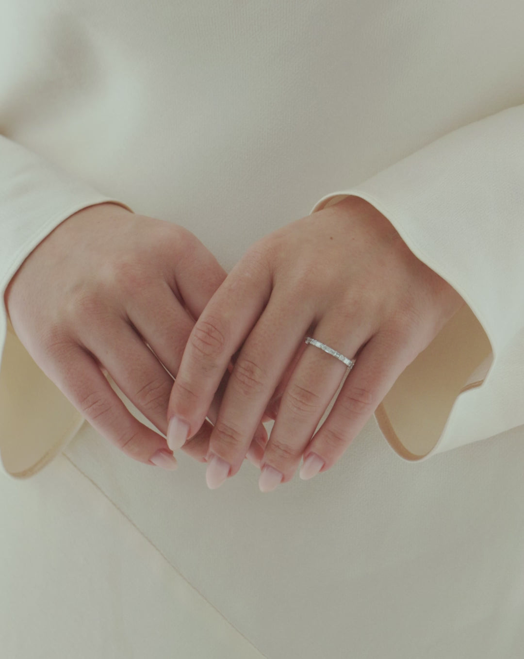 Ring Concierge Baguette + Round Eternity Band Platinum video on hand showing detail and stacking global