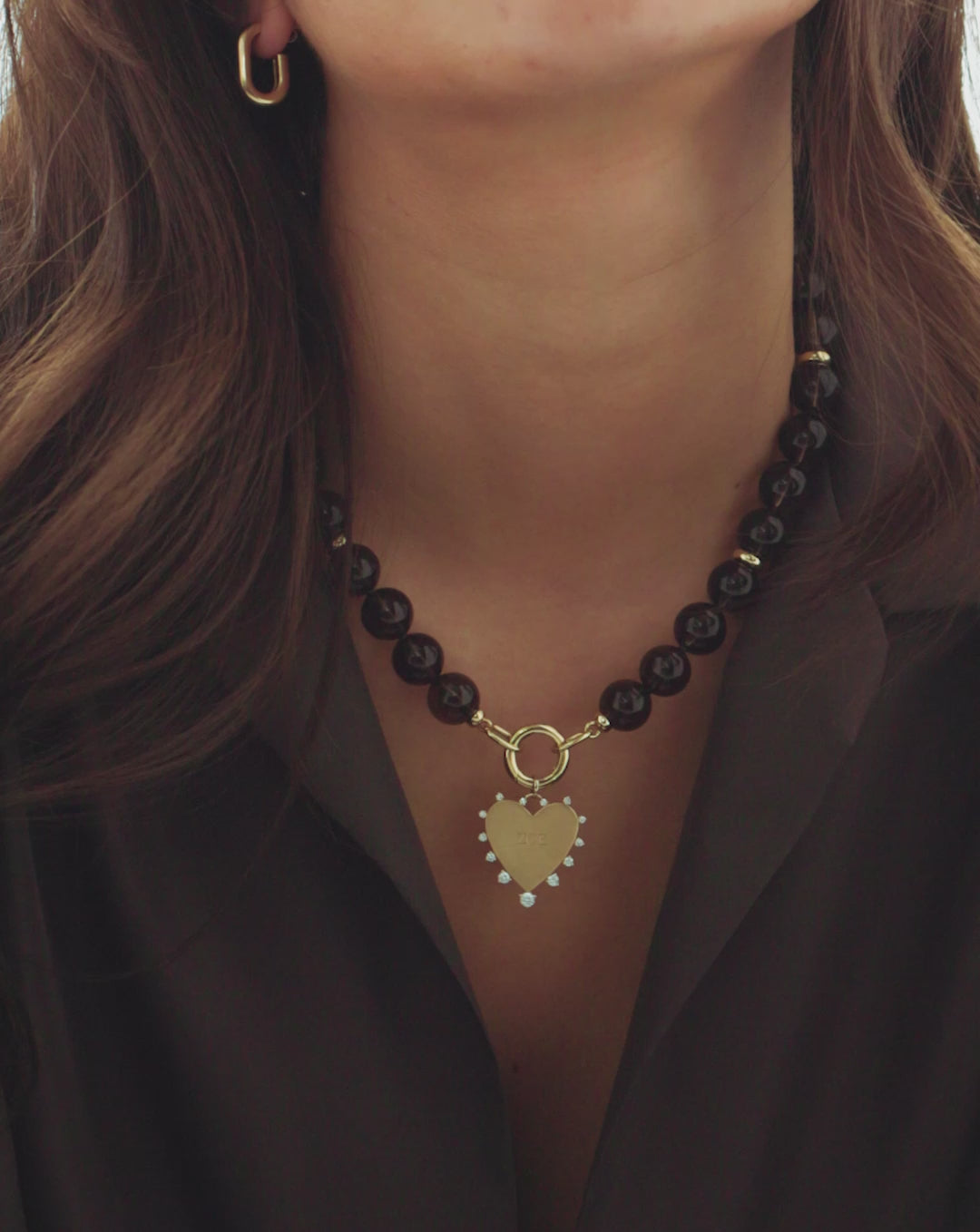 video of Smokey Quartz Bead Necklace
shown on model
