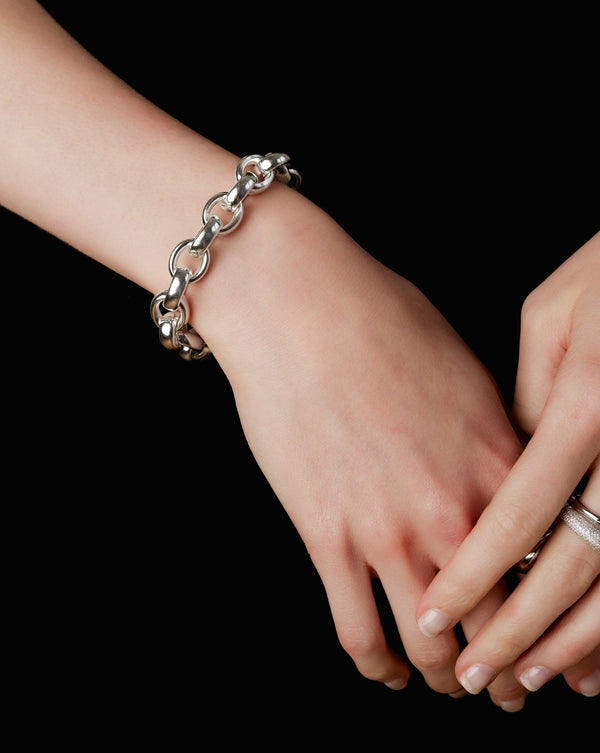 Ring Concierge Bracelets Statement Sterling - Round Link Chain Bracelet - on model