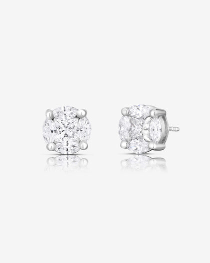 Ring Concierge Earrings 14k White Gold / 3X Round Illusion Diamond Studs size 3x