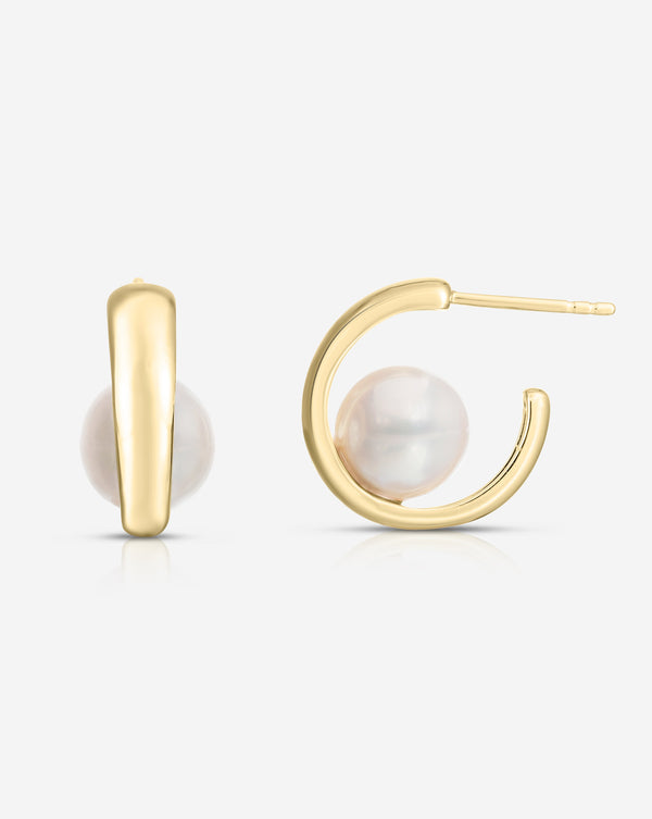 Ring Concierge Earrings Floating Pearl Hoops 14kt Yellow Gold