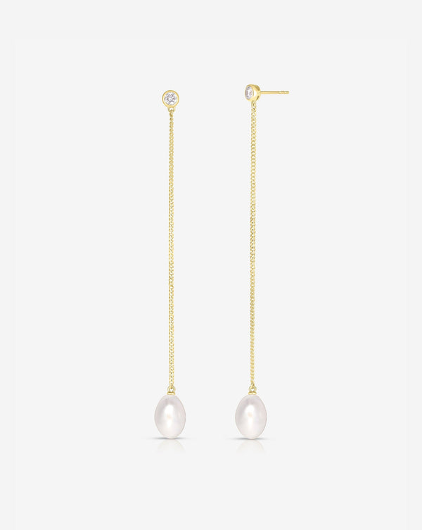 Freshwater cultured pearl & diamond drop earrings in 18ct yellow gold, 568