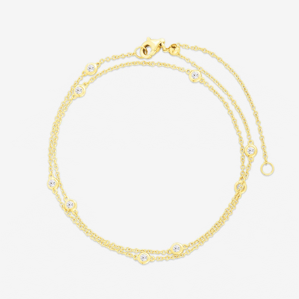 Multiway Diamond Bezel Necklace + Double Wrap Bracelet 14K Yellow Gold