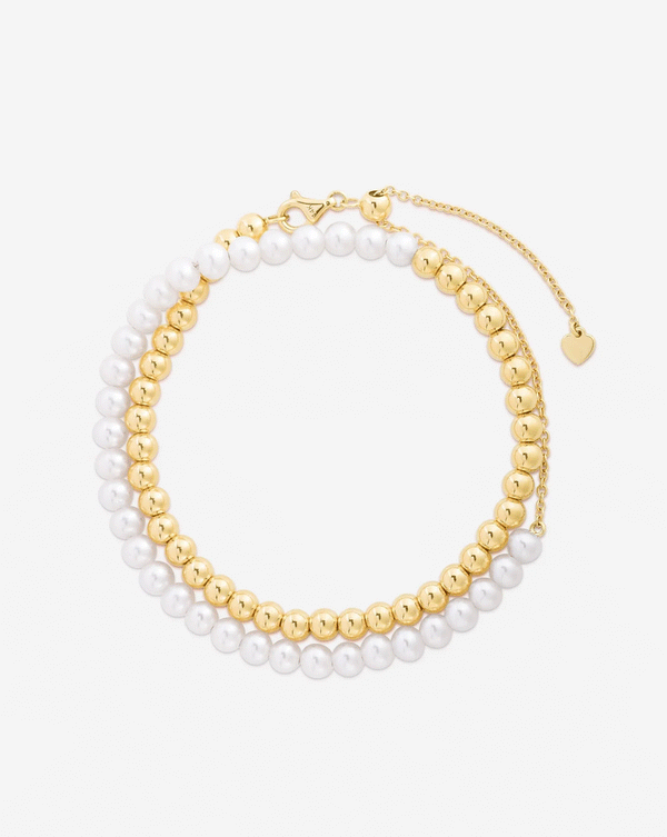 Ring Concierge Multiway Pearl and Gold Beaded Necklace + Double Wrap Bracelet 14k Yellow Gold
