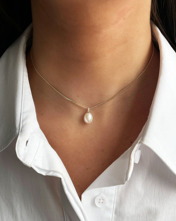 Ring Concierge Necklaces Organic Pearl Choker - styled with white button-down