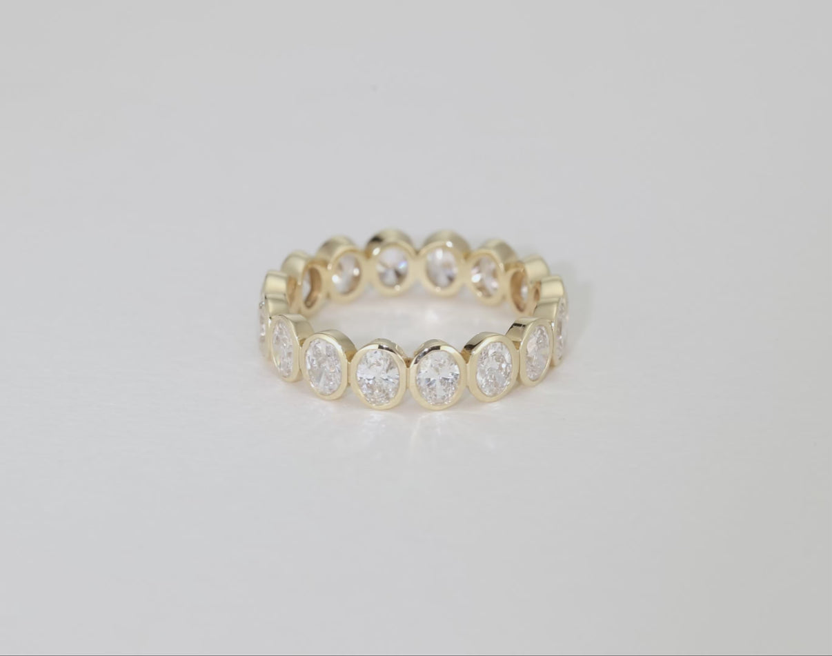 Bridal Wedding Bands 14k Yellow Gold Petite Oval Bezel Eternity Band rotating video Global