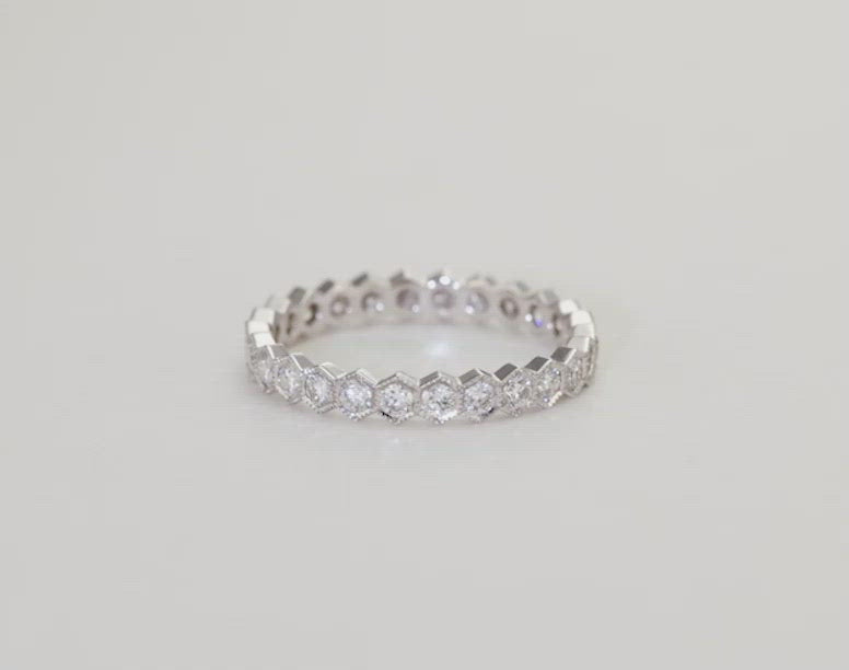 Bridal Wedding Bands Platinum Hexagon Eternity Band rotating image to show detail