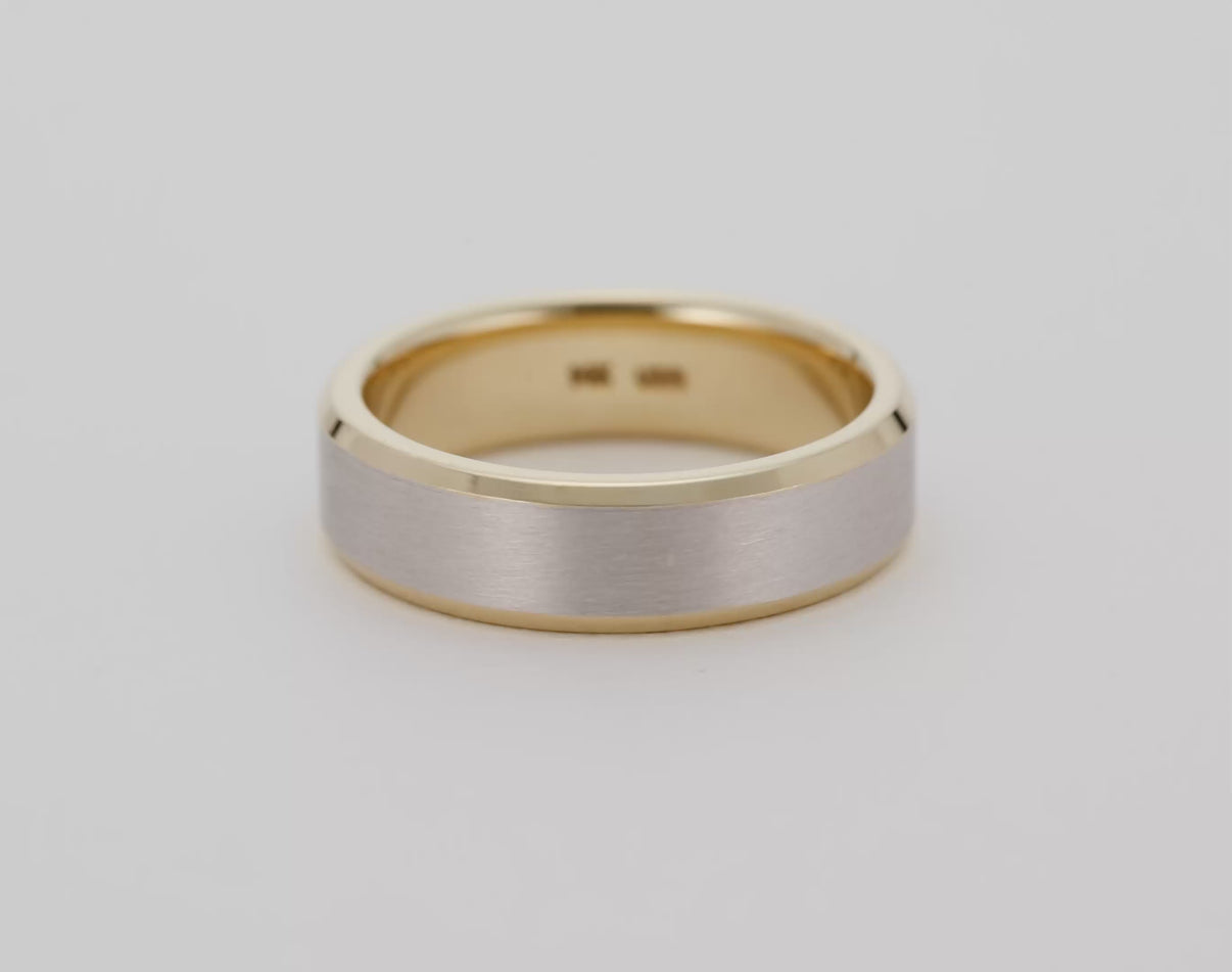 Yellow Gold Inner Metal contrast White Gold Outer Metal Mens Bevel Wedding Band global