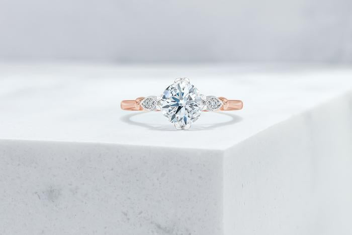 Vow Vow Engagement Rings Antique-Style Round / 14K Rose Gold + Platinum Prongs / Original Design Park