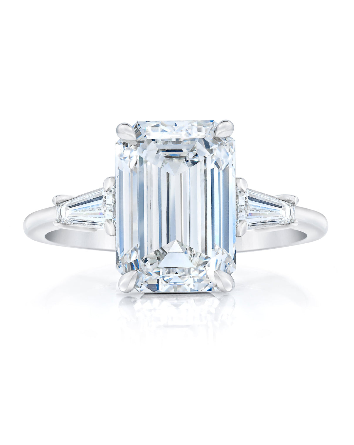 Bridal Engagement Rings Emerald / Baguettes / Platinum Side-Stone Engagement Ring