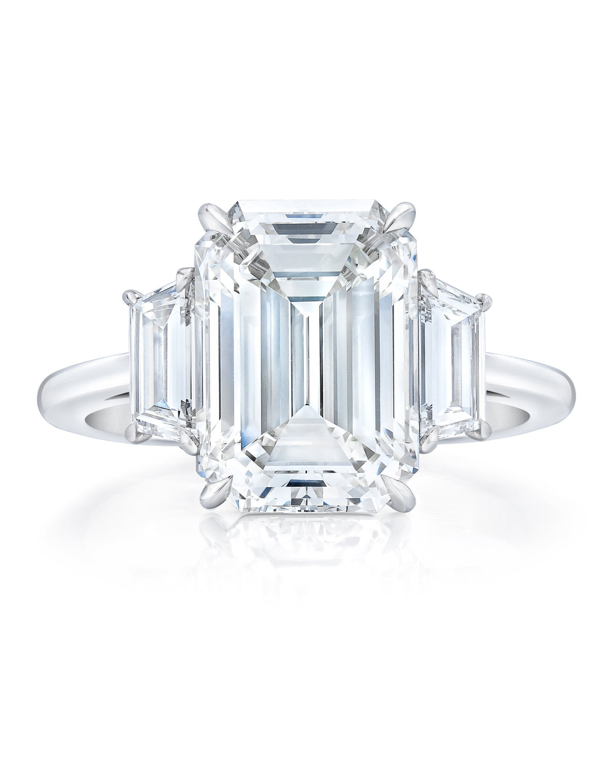 Bridal Engagement Rings Emerald / Trapezoids / Platinum Side-Stone Engagement Ring