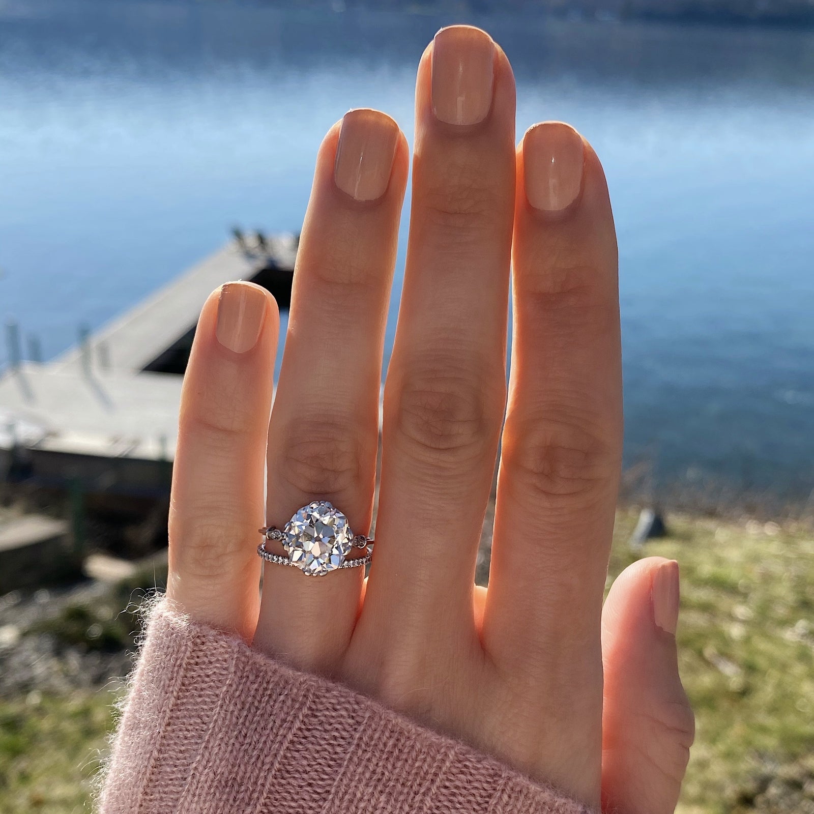 Platinum Ring Carat Vintage Mine Cut Diamond Rings Signature