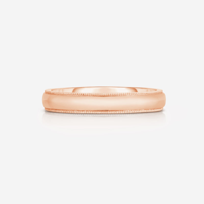 Bridal Mens Rings 14k Rose Gold / 6.5 4 mm Milgrain Comfort Fit Wedding Band