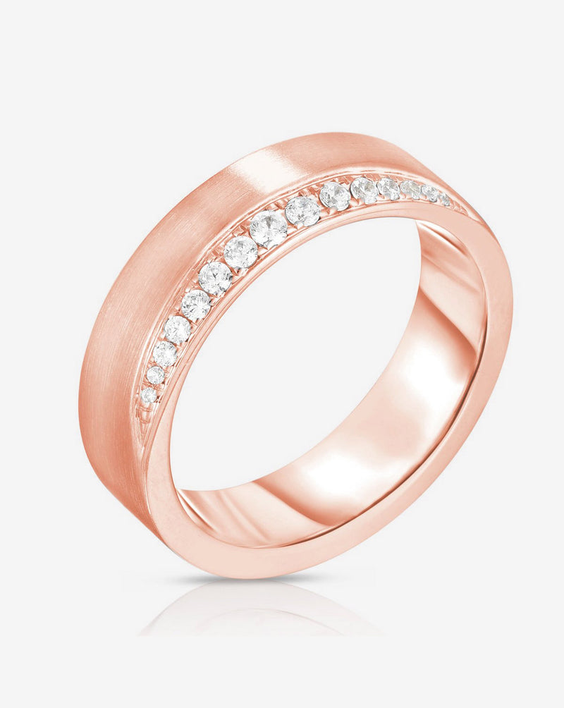 Bridal Mens Rings 14k Rose Gold / 6.5 Diamond Edge Wedding Band