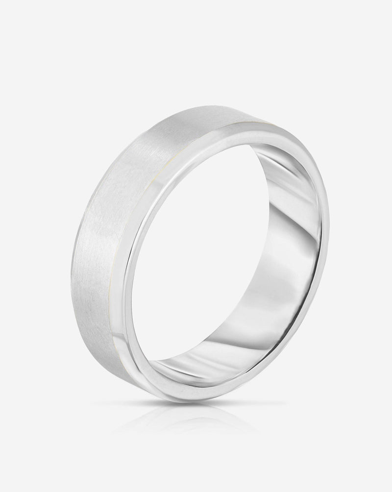 Bridal Mens Rings 14k White Gold / 14k Yellow Gold 5 mm Contrast + Beveled Wedding Band
