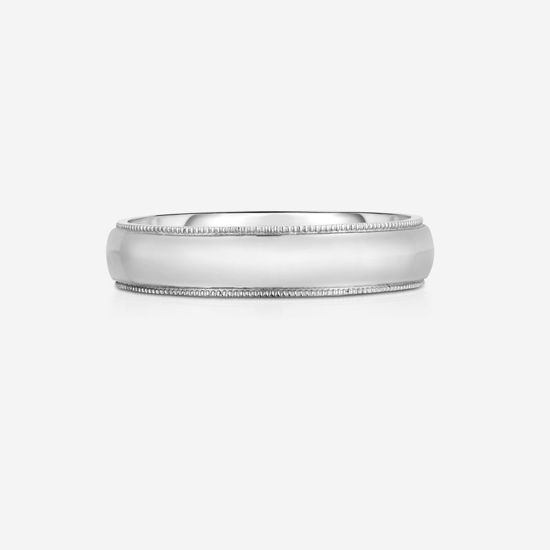 Bridal Mens Rings 14k White Gold / 6.5 5 mm Milgrain Comfort Fit Wedding Band