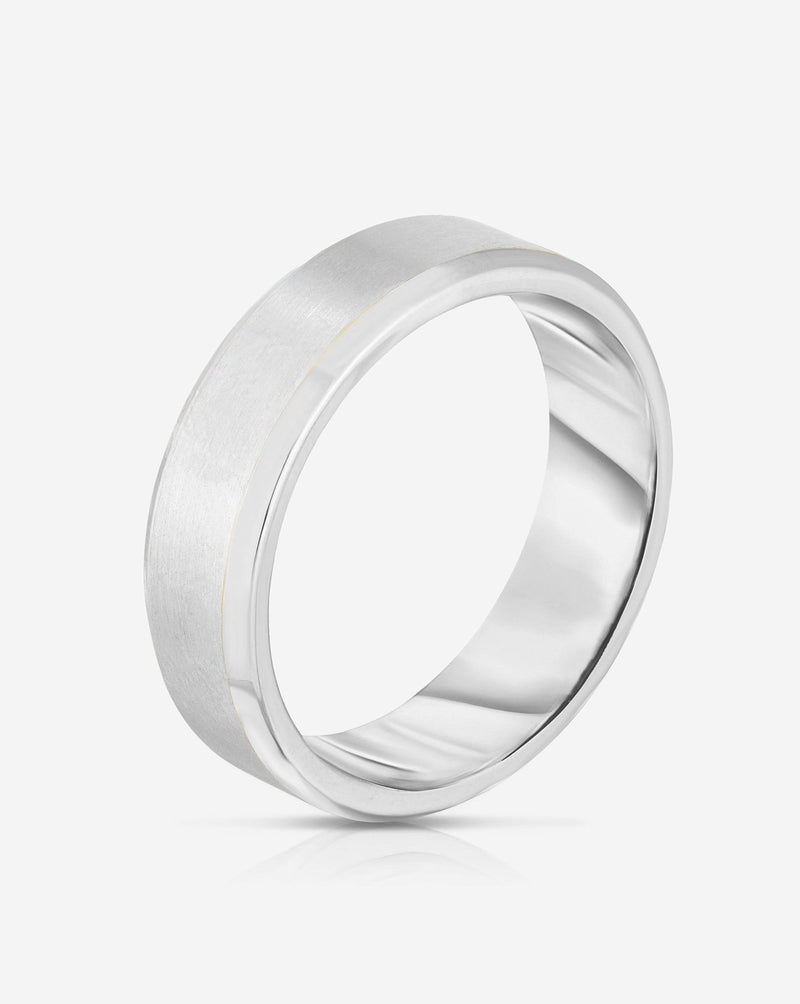 Bridal Mens Rings 14k Yellow Gold / 14k White Gold 6 mm Contrast + Beveled Wedding Band