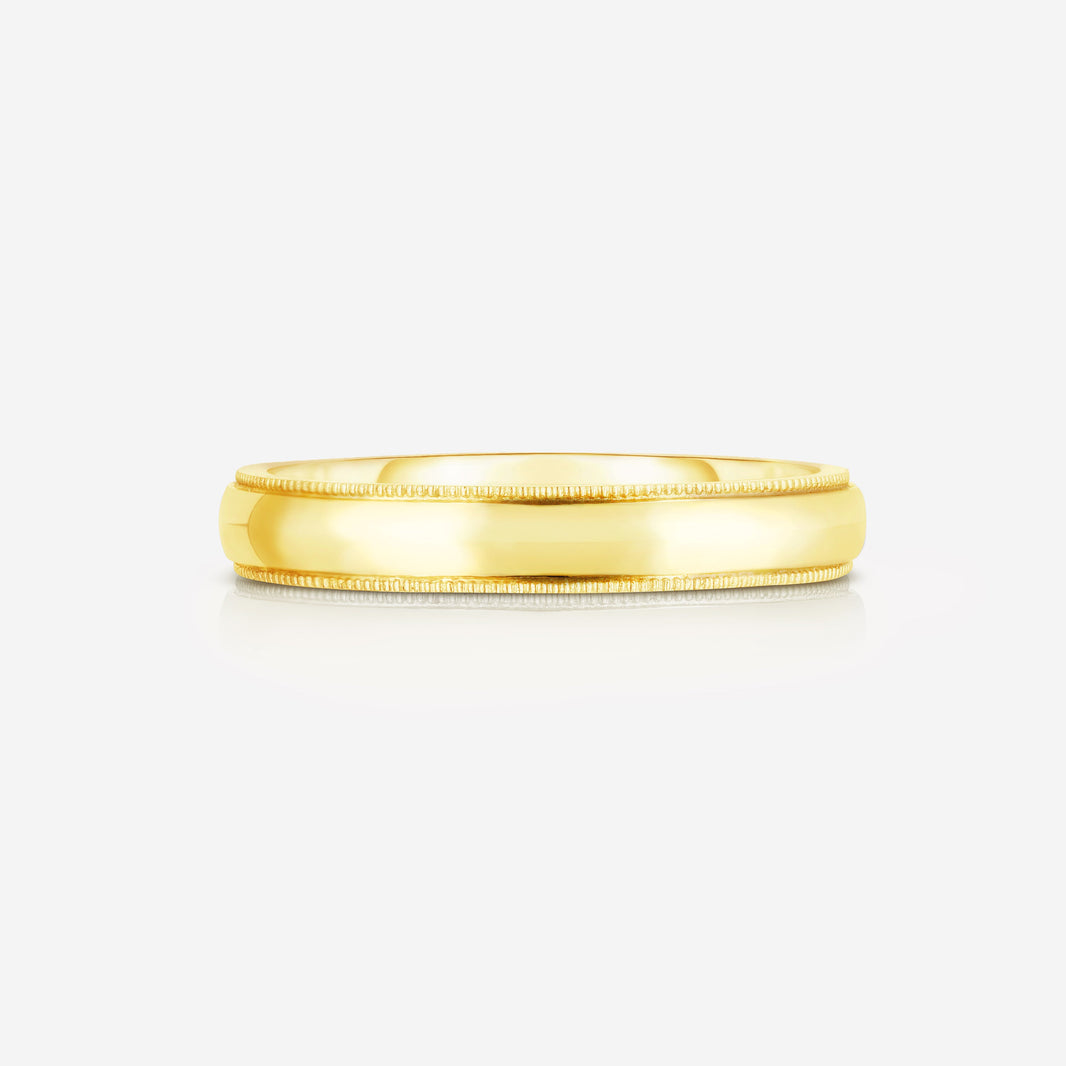 Bridal Mens Rings 14k Yellow Gold / 6.5 4 mm Milgrain Comfort Fit Wedding Band