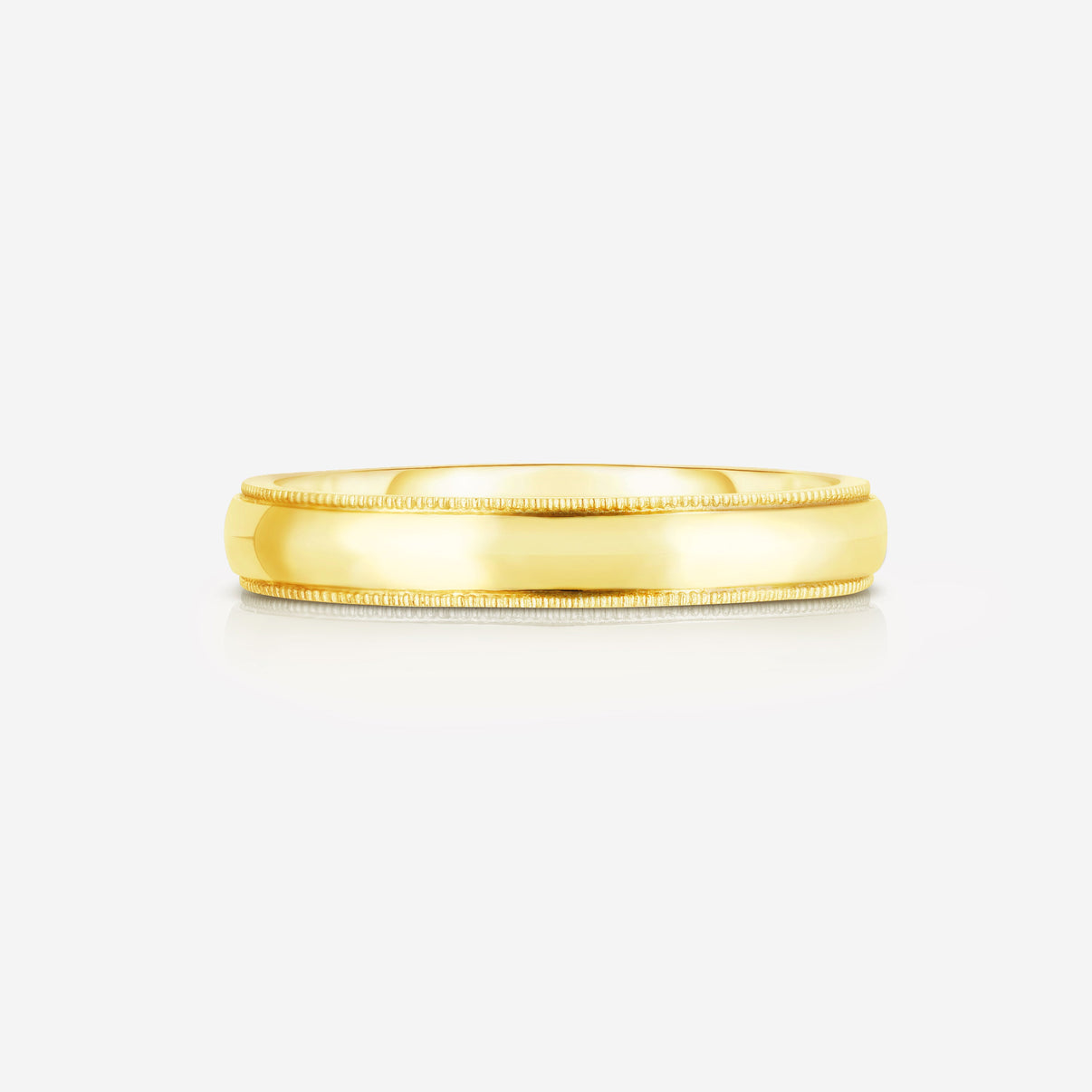 Bridal Mens Rings 14k Yellow Gold / 6.5 4 mm Milgrain Comfort Fit Wedding Band