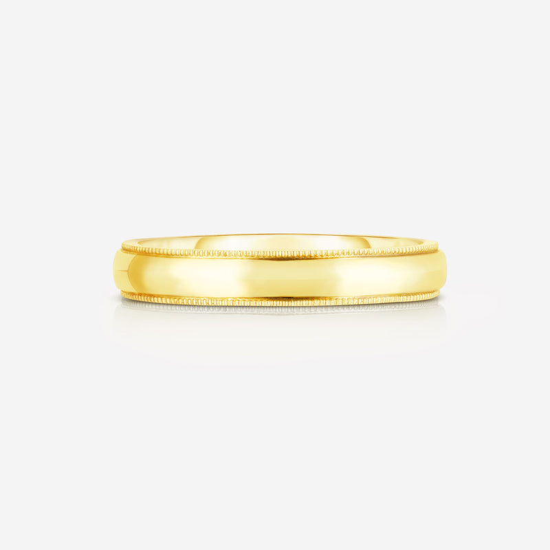 Bridal Mens Rings 14k Yellow Gold / 6.5 4 mm Milgrain Comfort Fit Wedding Band